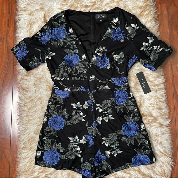 Lulus Midnight Rendezvous Black Floral Embroidered Romper - Picture 5 of 9